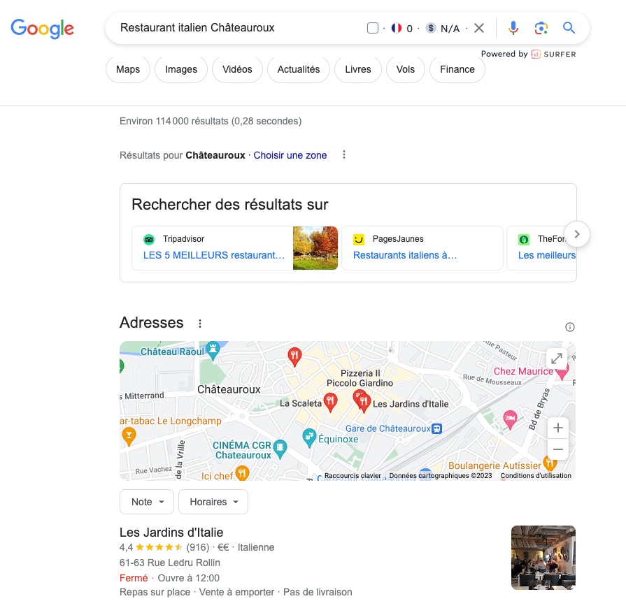 Exemple d'intention de recherche locale